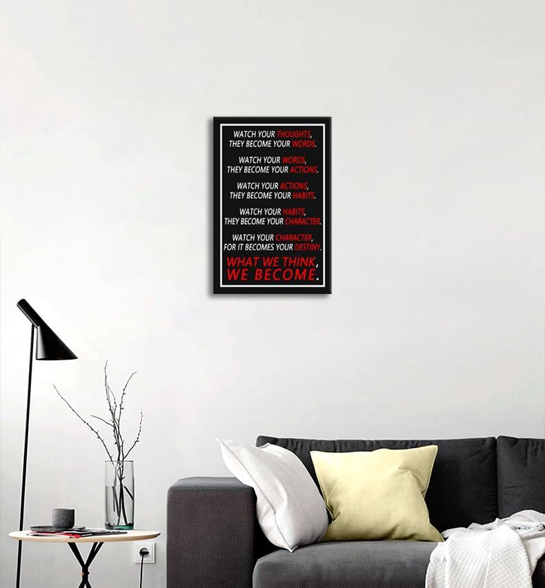 Inspirational Wall Art Home Wall Decor Watch Your Thoughts Motivational Poster Modern Canvas Paintings Prints Wall Artwork Office School Decor Stretched and Framed Ready to Hang [12''Wx 18''H]