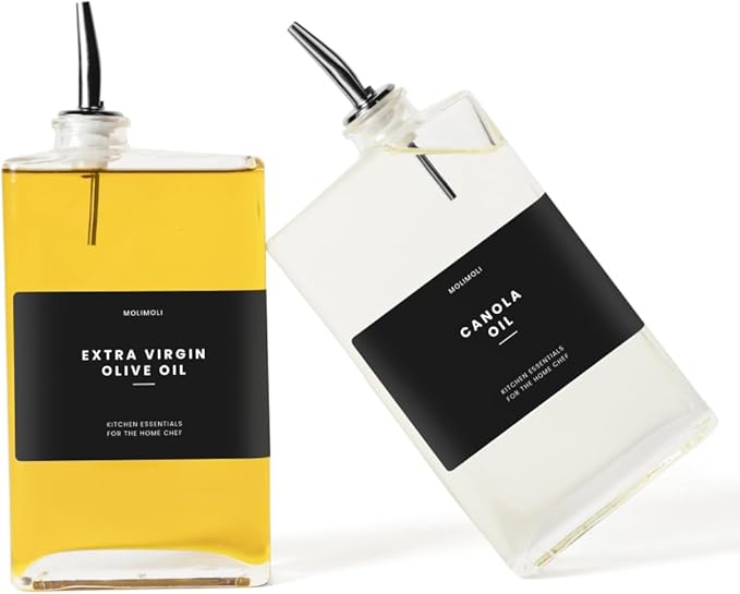 Molimoli Olive Oil Dispenser Bottle for Kitchen, Automatic Pourer, Glass Thin Bottle Dispenser for Kitchen, Olive Oil Cruet, | Set of 2 - Black