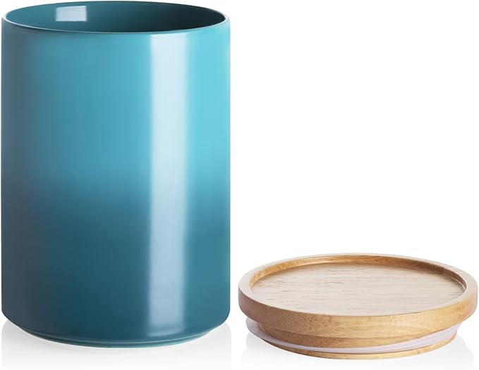 Sweejar Ceramic Food Storage Jar, Stackable Kitchen Canisters, Containers with Airtight Seal Wooden Lid for Serving Ground Coffee, Tea, Sugar, Salt and More - 28 Fl Oz (Gradient Blue)
