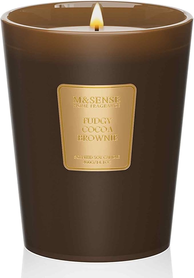 M&SENSE Fudgy Cocoa Brownie Scented Candle Home Decor, Natural Soy Wax,4.1oz 60 Hours Long Lasting Slow Burning, Aromatherapy Candle for Stress Relief