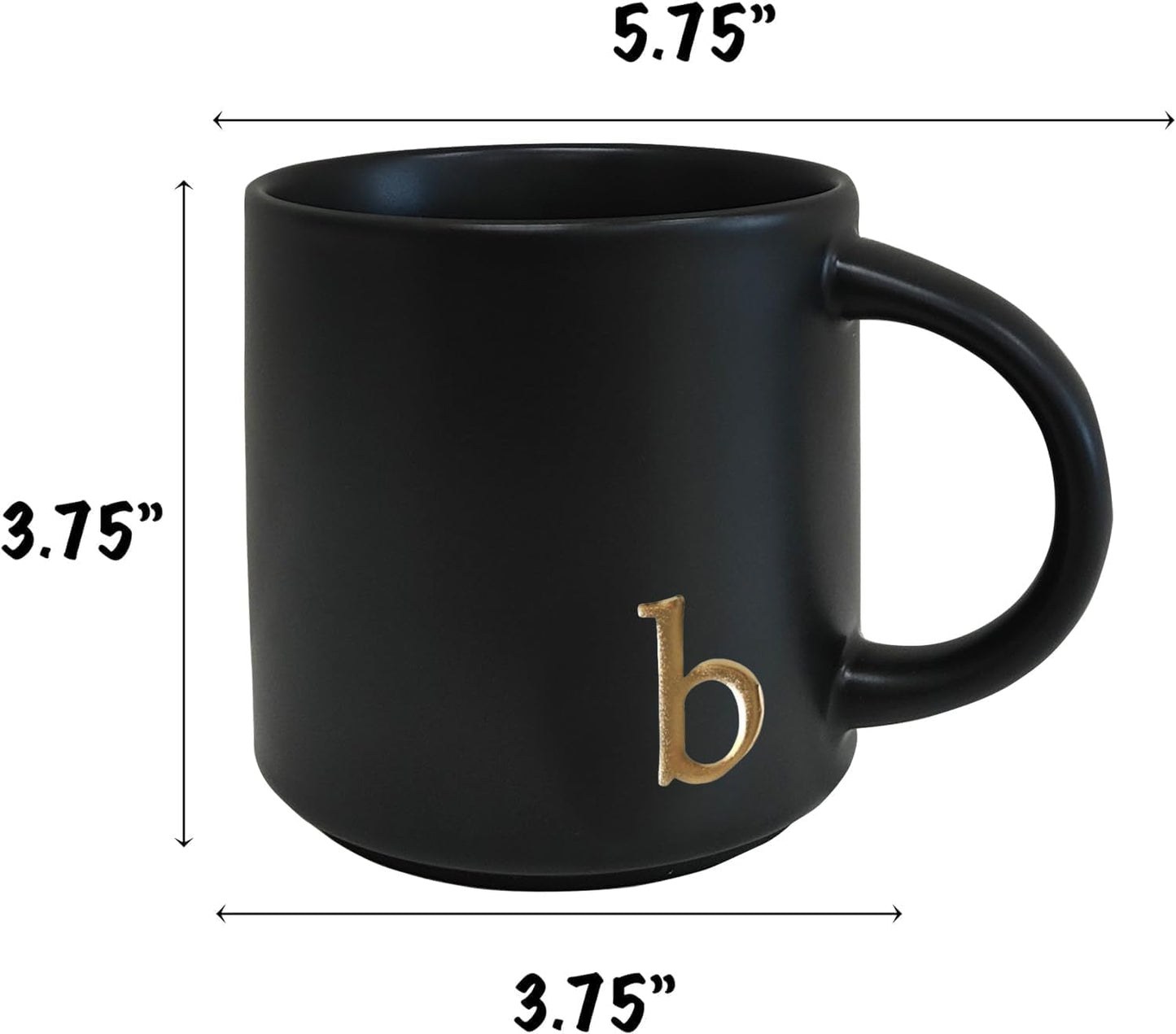 COLLECTIVE HOME - Black Monogram Ceramic Mugs, 15 oz Golden Initial Coffee Cups, Elegant Alphabet Tea Mugs, Personalized Halloween Mug with Gift Box, Perfect for Office and Home Décor (b)