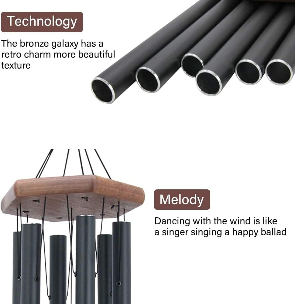 Wind Chimes for Outside, 30" Black Aluminium Wind Chime with Wind Catcher, Outdoor Garden Patio Decoration Windchimes, Classic Zen Gift for Men and Women