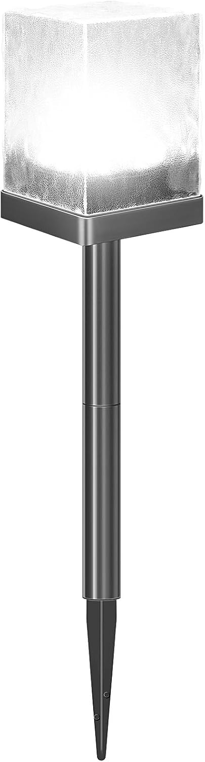 Solar Garden Lights Outdoor - Waterproof Solar Powered Pathway Light with LED Ice Brick Design - Auto On/Off Decorative Lighting for Tables, Grounds, Lawns & Walkways (Cool White, 1 Pack)