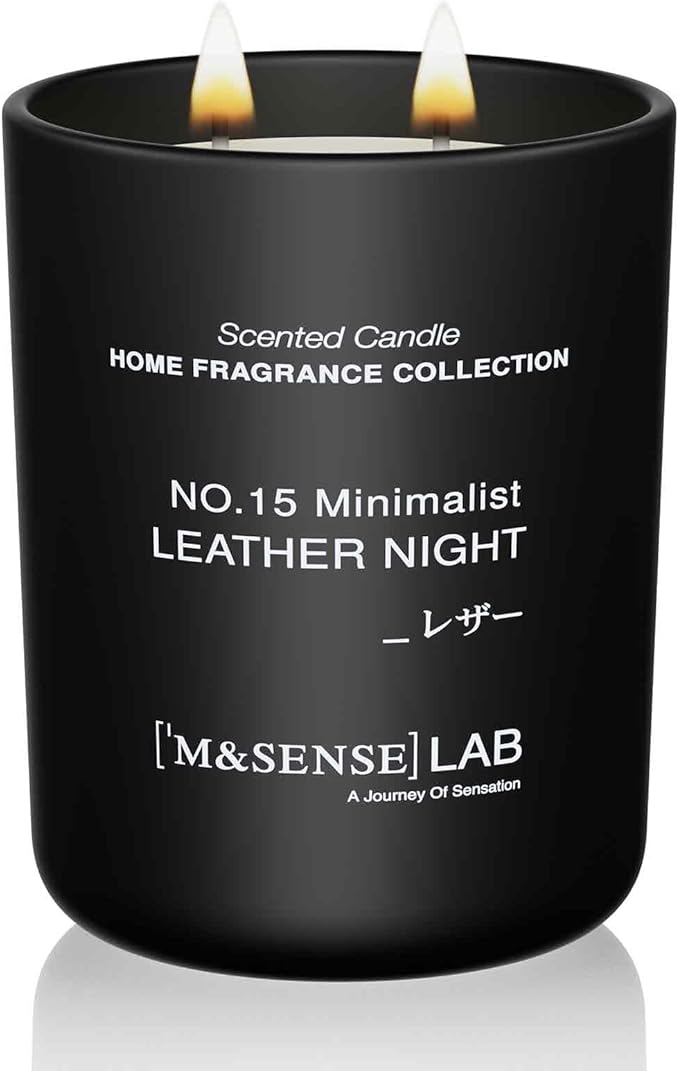 M&SENSE Natural Soy Candle| Leather Night | 16.6 oz, 95H Burn | Minimalist Scented Candle for Relaxation, Gifting, Home Décor | for Bedroom, Office, Party Large