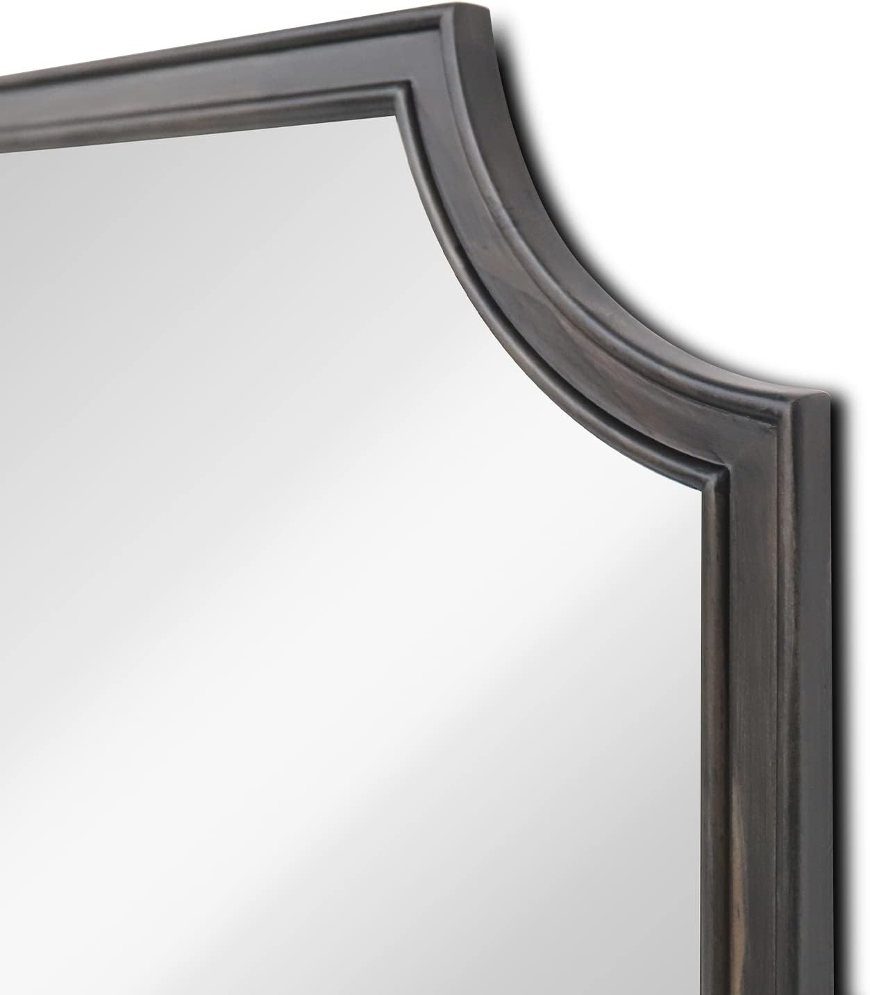 WallBeyond 24" x 36" Full Scalloped Corners Arch Rectangle Wall Mirror with Wood Frame for Entryway, Living Room or Bedroom Home Decor - Light Woodgrain [24" x 36" Black]