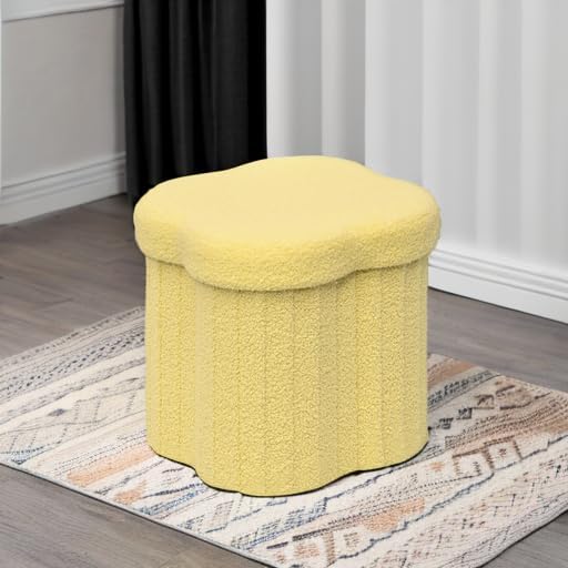 B FSOBEIIALEO Storage Ottoman Cube, Flowers Shaped Ottomans with Storage Foot Stool Footrest for Lving Room, Boucle Ottoman Seat for Dorm Room,Faux Teddy Fur, Yellow 12.6"x12.6"x12.6"