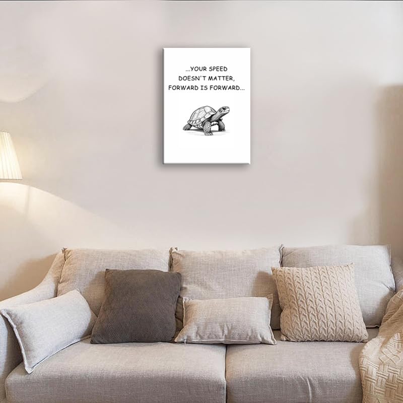 Motivational Wall Art Turtle Quote ‘SPEED DOESN'T MATTER, FORWARD IS FORWARD...’ Inspirational Canvas Poster Printed Modern Artwork for Office School Home Decor Framed Ready to Hang[18" W X 24" H]