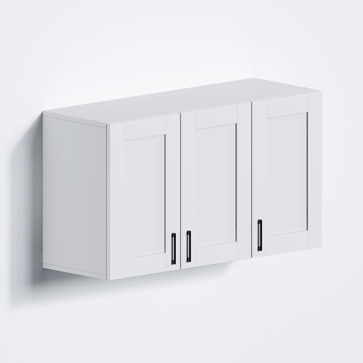 White Laundry Room Cabinets and Storage with 3 Doors and Utility Adjustable Shelf，Gabinetes Para Cocina Cupboard Kitchen Organizers and Storage Pantry Wall Mounted 12.4"D x 35.4"W x 19.7"H