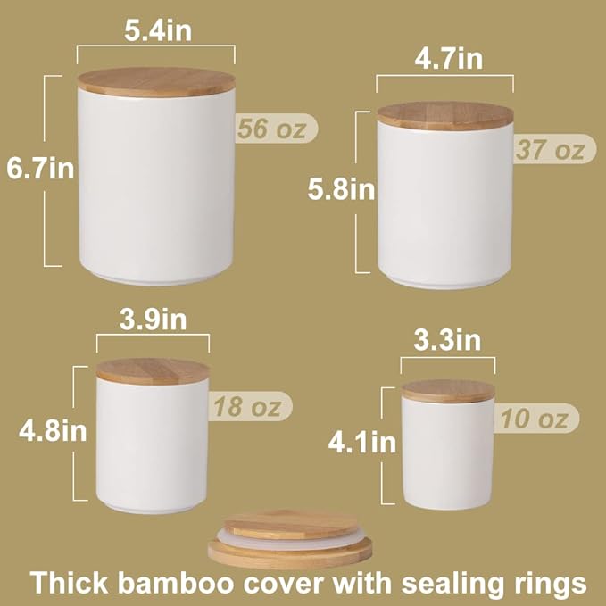 Sweejar Kitchen Canisters Ceramic Food Storage Jar Set, Stackable Containers with Airtight Seal Bamboo Lid for Serving Ground Coffee, Tea,Grains, Herbs,Sugar, Salt and More - Pack of 4（Turquoise）