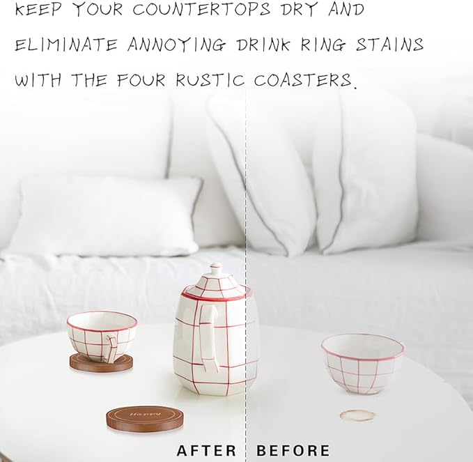 Large Ottoman Tray, 22" Big Ottoman Tray for Living Room, Large Serving Tray with Handles for Coffee Table Kitchen Counter,Great Round Wooden Trays with 4 Round Coasters for Appetizers, Dinner