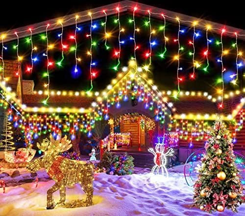YEGUO 66ft 800 LED Christmas Lights Outdoor Waterproof, 160 Drops Christmas Icicle Light Indoor, 8 Modes Icicle Xmas Lights with Memory Timer(Multicolor)
