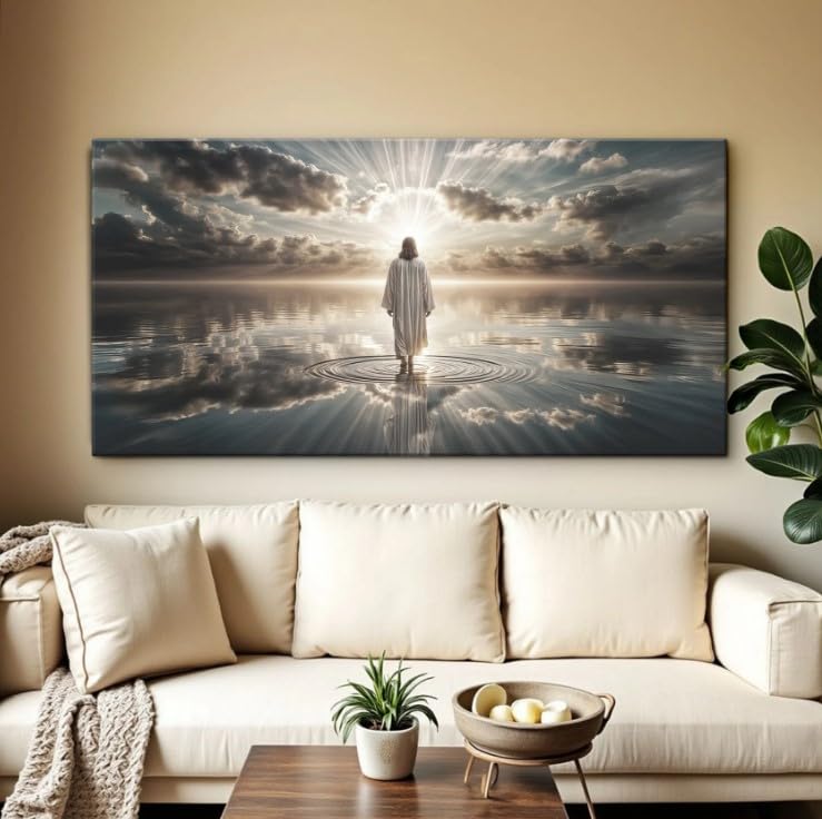 TAILORED CANVASES Jesus Walking on Water Canvas – Christian Wall Art, Jesus Canvas Wall Art, Jesus Pictures for Wall, Christian Decor, Jesus Poster, Jesus Art, Christian Wall Decor Print - 18x36