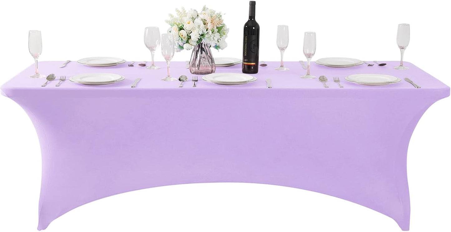 SuperO 2Pack Waterproof Spandex Table Cover for 8FT Table Universal Fitted Stretch Tablecloth for Party, Banquet, Wedding and Events-Lavender
