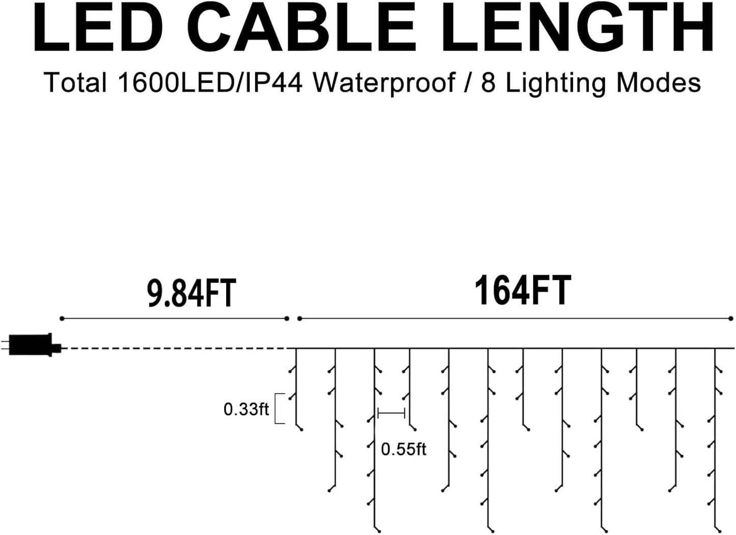 Heceltt Christmas Lights Outdoor, 164FT 1600 LED Ice Lights for Outside, 320 Drops Ice String Lights with 8 Modes, Waterproof Timer & Memory for Yard, Garden, Eaves, Patio, Party (Blue)