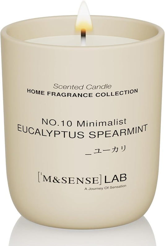 M&SENSE Natural Soy Candle| Eucalyptus Spearmint | 5.3 oz | Minimalist Scented Candle for Relaxation, Gifting, Home Décor | for Bedroom, Office, Party Small