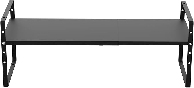 iPEGTOP Expandable Cabinet Storage Shelf Organizer Rack, Heavy Duty Cupboard Stand Spice Rack Adjustable Height Pantry Garage Shelf Space Riser for Counter Kitchen Organization, Black, 1 Pack