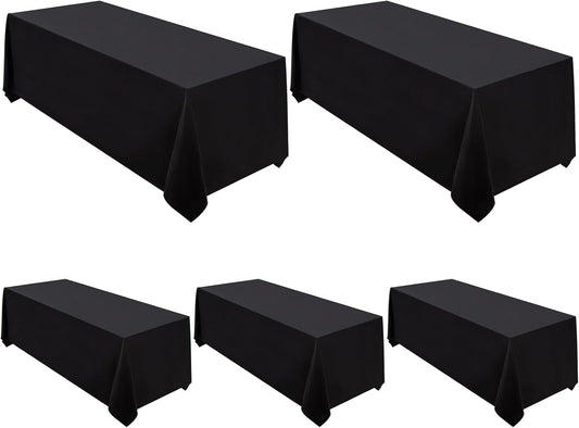 Surmente 5 Pack Black Tablecloth 90 x 156-inch Rectangular Polyester Table Cloth for Weddings, Banquets, or Restaurants