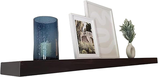 joelsantiques - 54 Inch Wooden Floating Shelves for Wall - 54x6x2 in - Made of Natural Wood - Long Heavy Duty Rustic Wall Shelves for Bedroom - Perfect for Living Room, Kitchen - Black