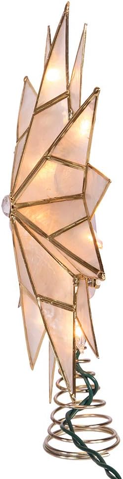 Kurt S. Adler UL3141 9.84" Brass Plated 7-Point Double Tip Capiz Star with Center Gem Tree Topper