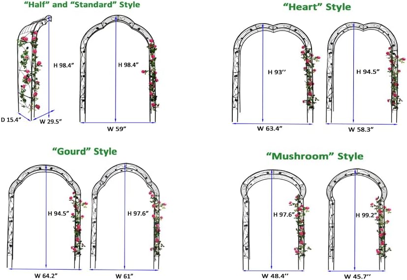 Metal Garden Arch 98.4" H Garden Arbor Trellis for Outdoor Climbing Plants Support Rose Lawn Tall Large Scale Event Arch(L, Black)