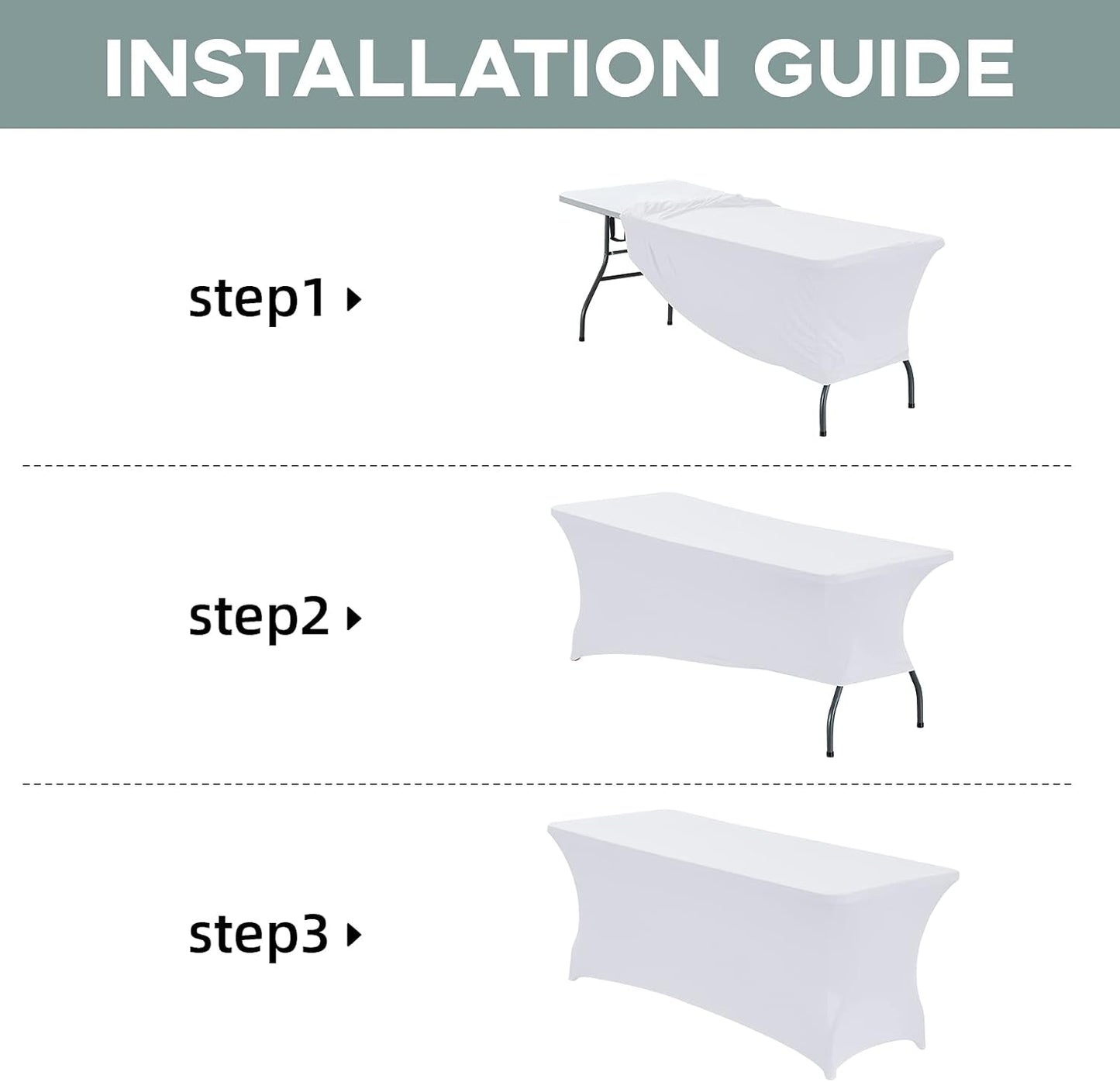 CWK 6FT Stretch Spandex Table Cover for Rectangular Tables - Elastic Fitted Tablecloth for Folding Tables, Wrinkle Resistant, Durable Table Protector for Parties,Weddings,Banquets &Events (White)