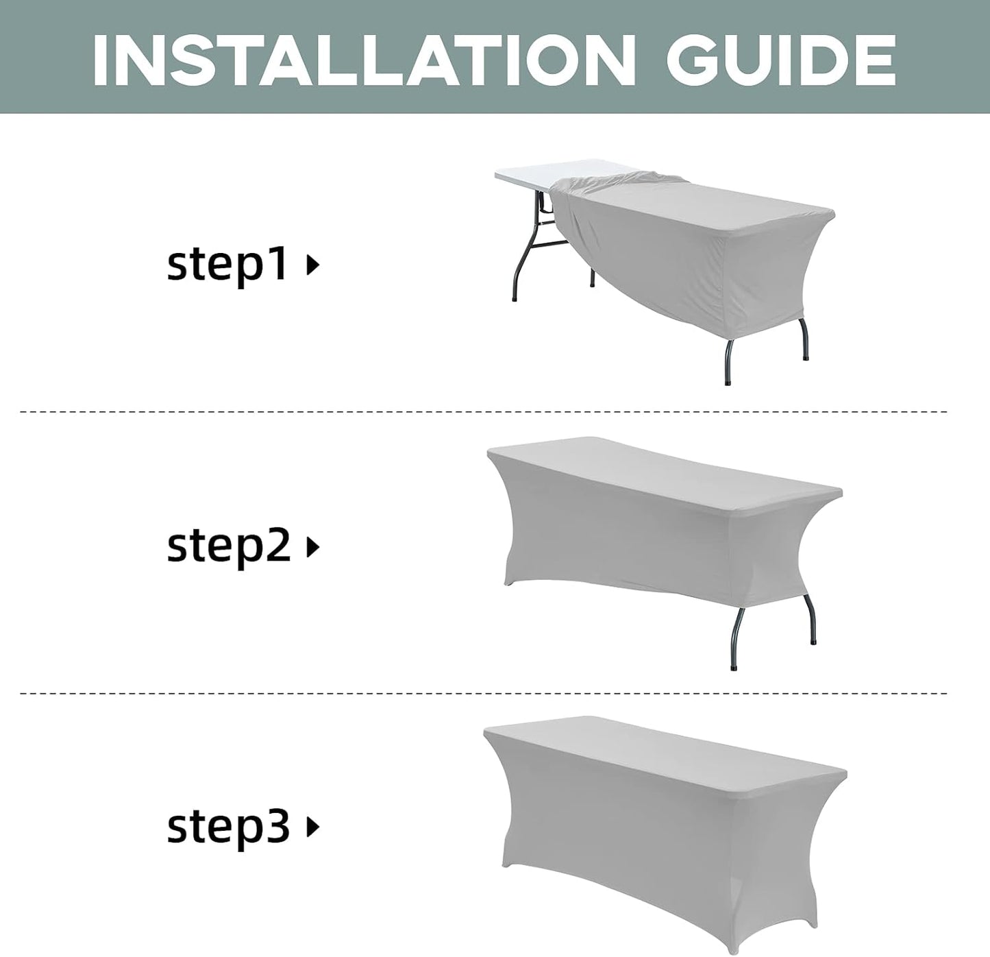 CWK 4FT Waterproof Stretch Spandex Table Cover for Rectangular Tables - Elastic Fitted Tablecloth for Folding Tables,Wrinkle Resistant Table Cloth for Parties, Weddings, Banquets & Events (Silver)