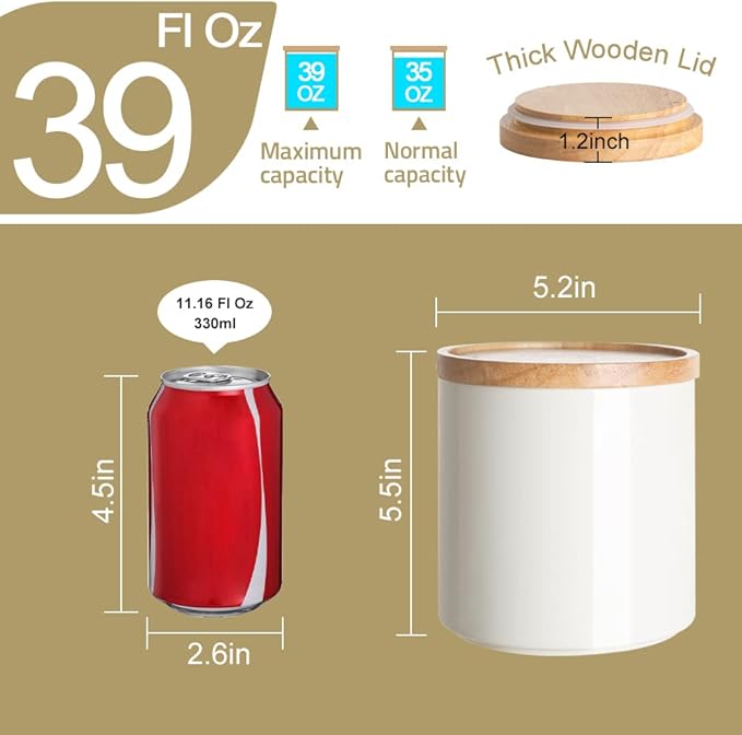 Sweejar Kitchen Canisters Ceramic Food Storage Jar, Stackable Containers with Airtight Seal Wooden Lid for Serving Coffee Bean, Flour, Tea, Spice and More - 39 Fl Oz (Black)