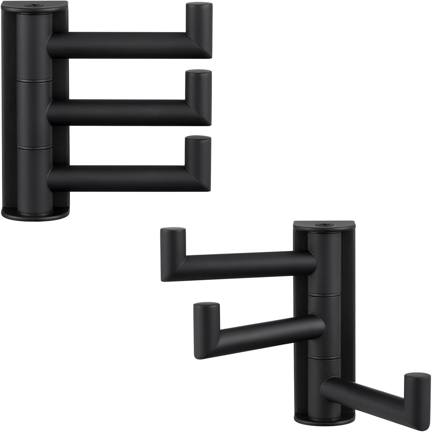Angle Simple Swivel Towel Hooks for Bathroom, SUS 304 Stainless Steel Foldable 3 Arms Robe Towel Holder, Shower Wall Coat Hooks, Matte Black, 2 Pack