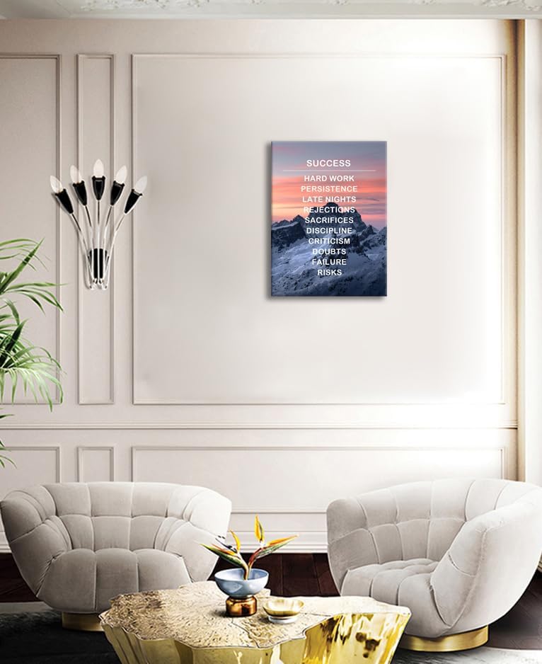Snow Mountain Motivational Canvas Wall Art Inspirational Success Painting Pictures Inspiring Entrepreneur Posters Prints Artwork Decor Framed for Home Office Living Room Ready to Hang [18''Wx 24''H]
