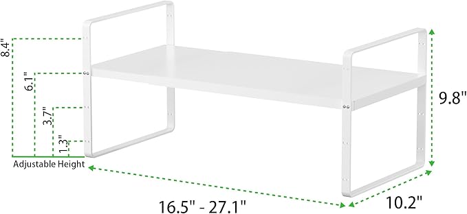 Expandable Cabinet Storage Shelf Stackable Organizer Rack for Kitchen Bathroom Pantry Spice Cupboard Countertop Home Office Desk Heavy Duty Nonslip White Large 2 PACK