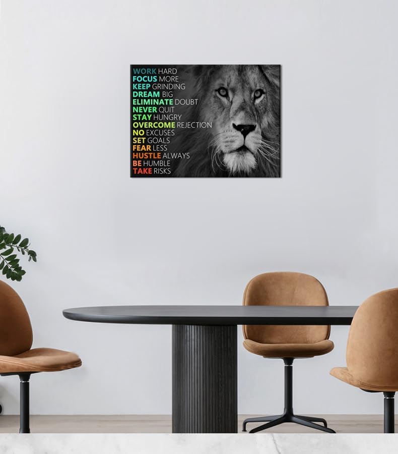 Motivational Lion Canvas Wall Art Colorful Poster Painting Artwork Inspirational Picture Print Wall Decor for Home Office Living Room Bedroom Workplace Wooden Framed Ready to Hang [18''Wx 24''H]