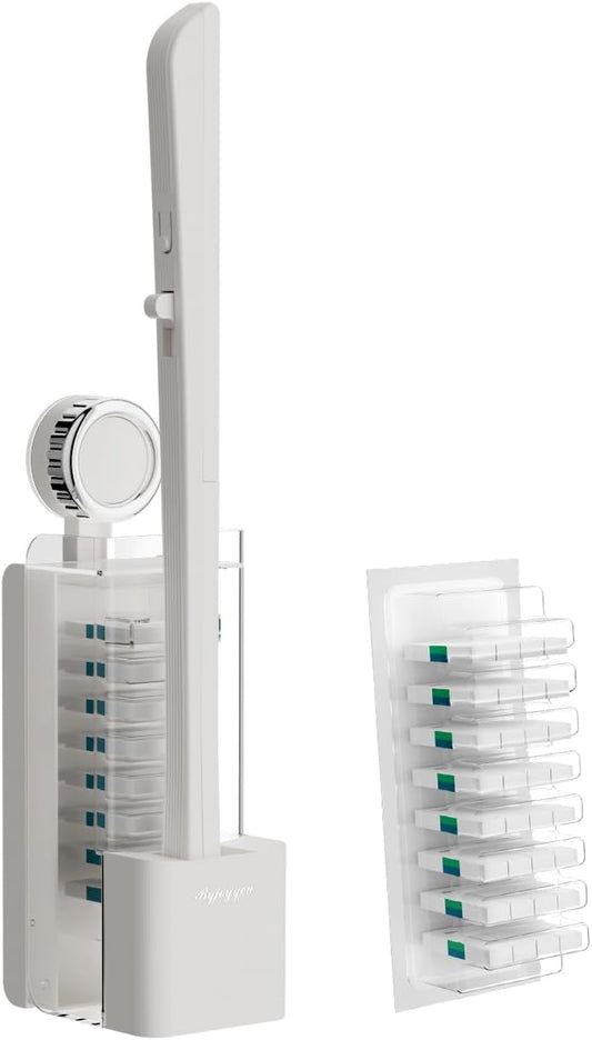 Disposable Toilet Brush with Replaceable Heads, Wall-Mounted Holder, Hygienic Bathroom Cleaning Tool (WhiteToilet Brush + 8 Refills)