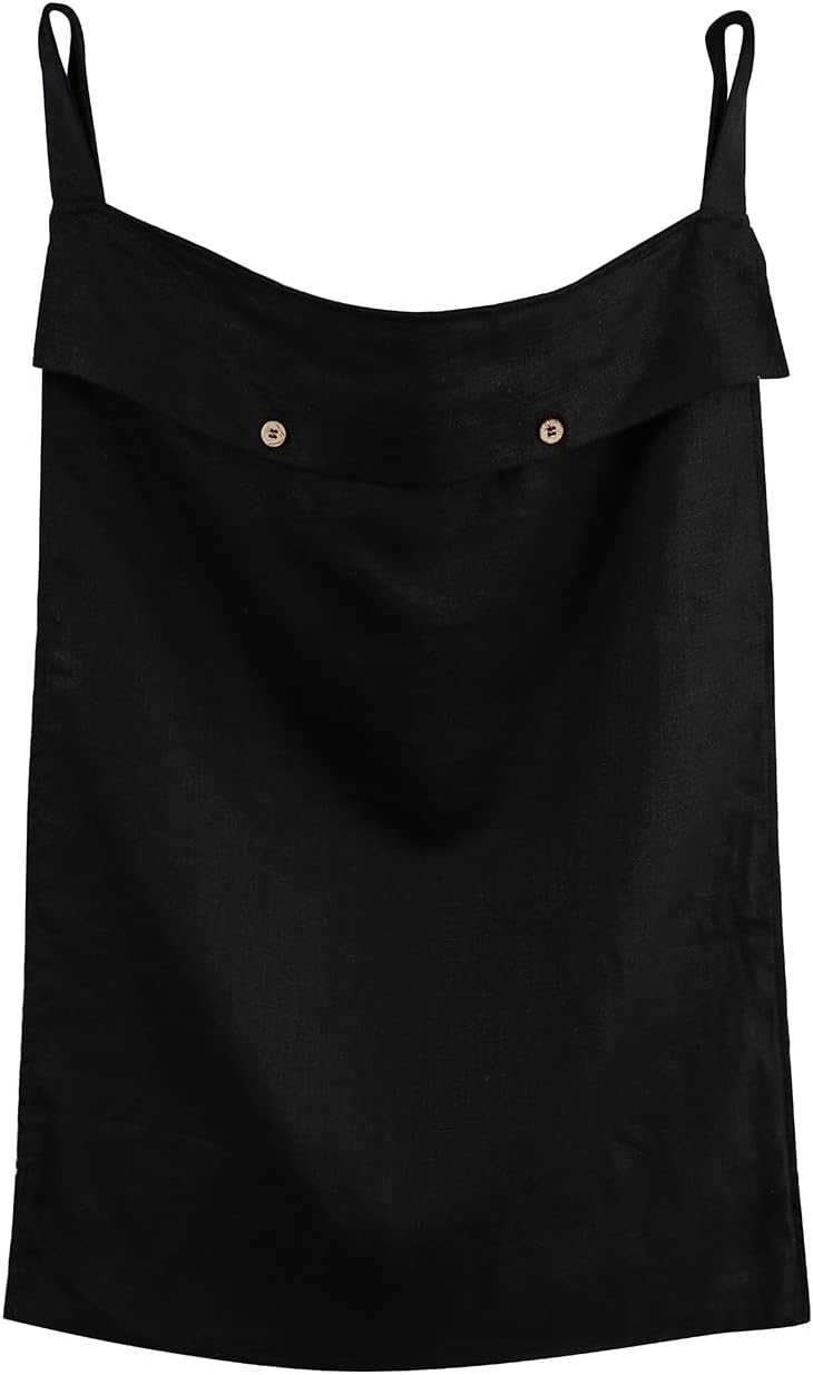 Linen Hanging Laundry Bag, 100% Linen Over The Door Laundry Hamper with Buttons and Zipper, Space Saving Door Hampers for Laundry Dirty Clothes Home Travel, Black
