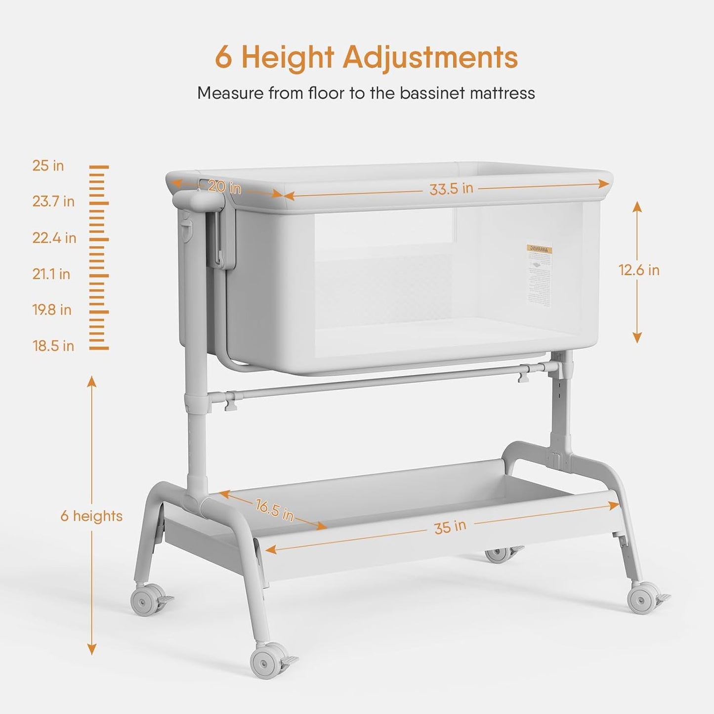3-in-1 Baby Bassinet, Rocking Bassinet, Bedside Bassinet for Baby, Stable and Secure Bassinet Bedside Sleeper for Newborn & Infant, 6 Height Adjustable with Wheels, Mattress & Breathable Mesh