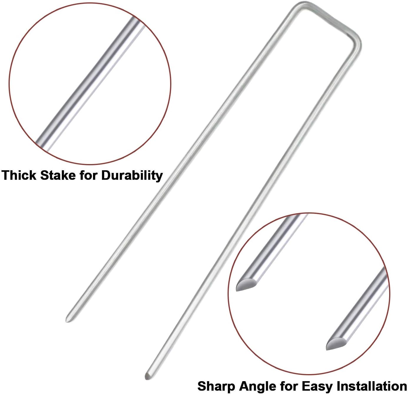 Petgrow 6 Inch Garden Stakes Galvanized Landscape Staples,U-Type Turf Staples for Artificial Grass, Rust Proof Sod Pins Stakes for Securing Fences Weed Barrier, Outdoor Wires Cords Tents Tarps