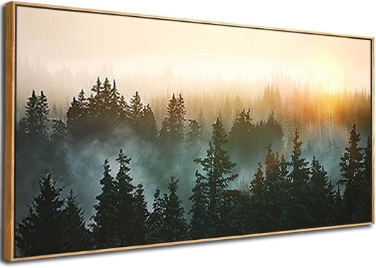 Large Artwork Foggy Forest Canvas Wall Art Landscape Mountain Painting Wall Art for Bedroom Living Room Kitchen Office Framed Wall Art 30x60 Inch