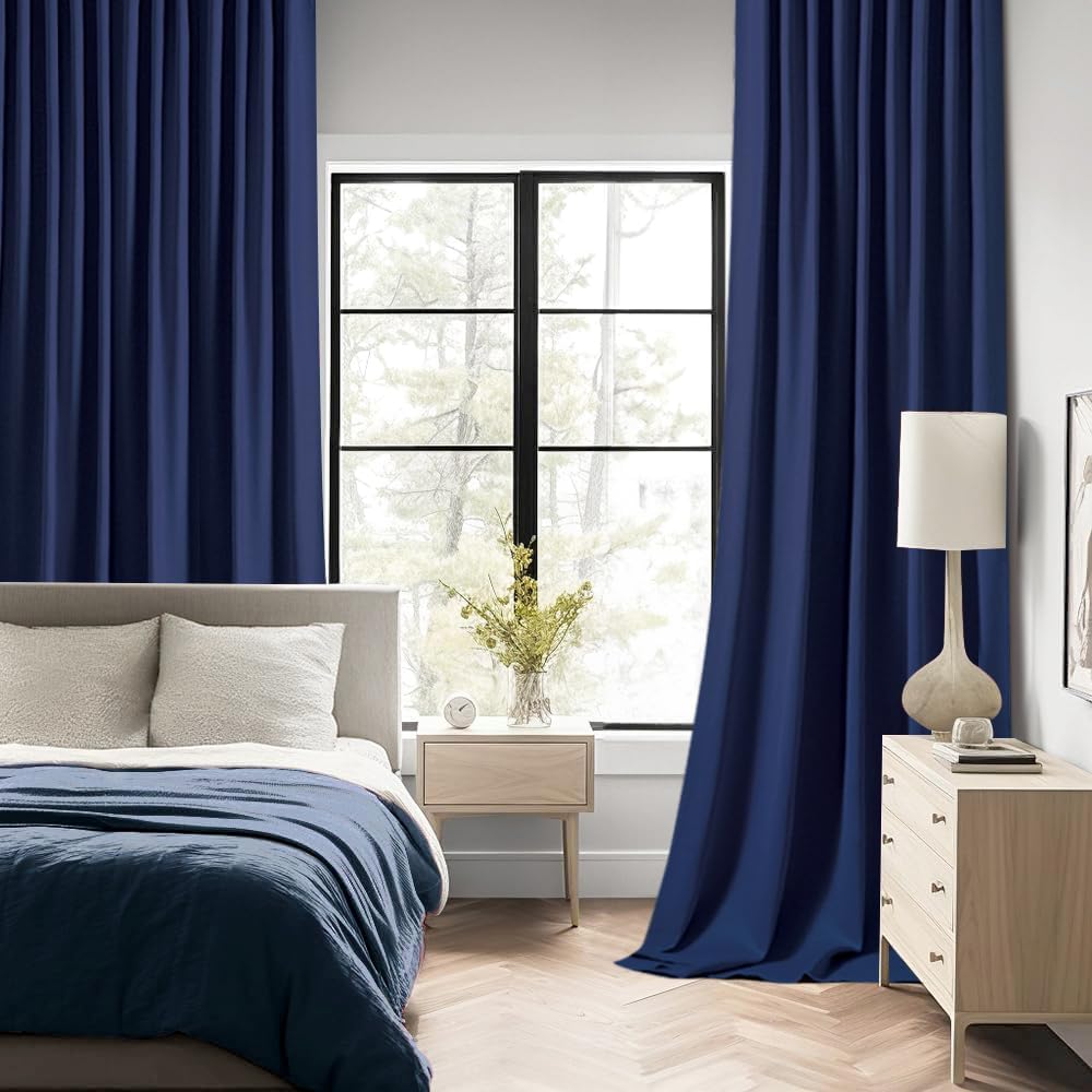 MIULEE Navy Blue Back Tab Blackout Curtains 84 Inch Length 2 Panels Set for Living Room Bedroom Privacy, Rod Pocket/Pinch Pleat Thermal Insulated Room Darkening Pleated Light Blocking Drapes