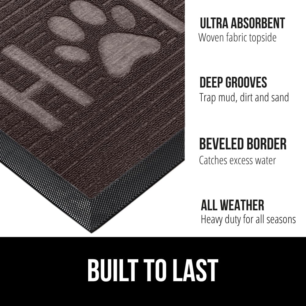 GORILLA GRIP 100% Waterproof All-Season WeatherMax Doormat, 47x35, US Designed Natural Rubber, Stain and Fade Resistant, Low Profile Indoor Outdoor Door Mats, Easy Clean Patio Mat, Espresso Home Paw