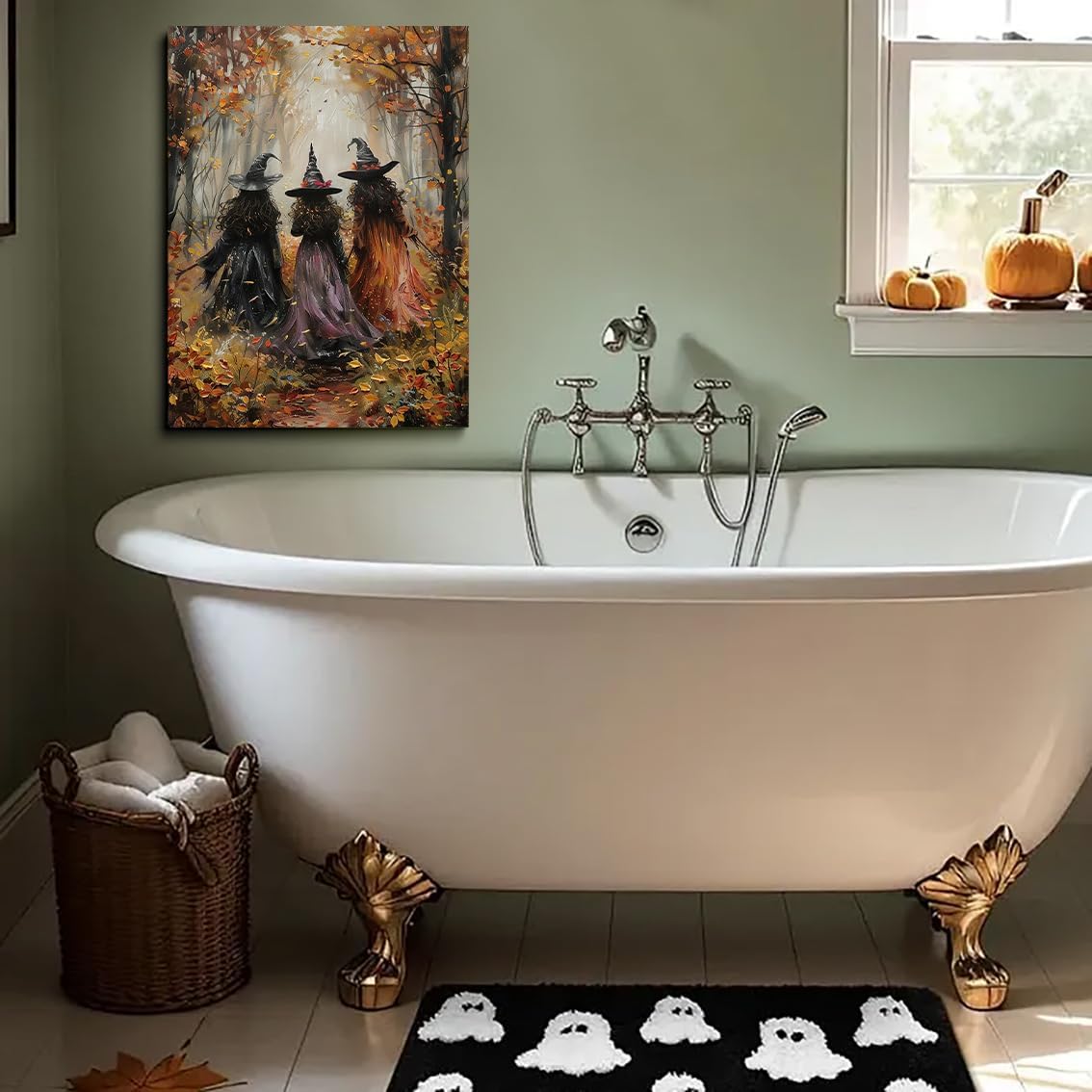 Vintage Three Witches In The Forest Painting Witch Print Witchy Canvas Print Halloween Wall Art Halloween Decor Witch Poster Dark Academia Gothic Room Decor for Dorm Bedroom 12x16in Frame wall art