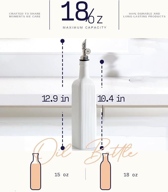 getstar 18 oz Olive Oil Dispenser Bottle for Kitchen, Ceramic Oil Bottle with Automatic Stainless Steel Pourer