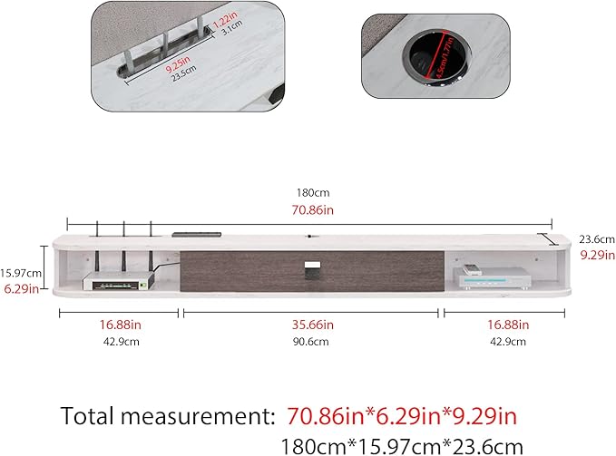 Pmnianhua Floating TV Console, 70'' Wall-Mounted Media Console TV Cabinet Floating TV Stand Entertainment Shelf with Door and Storage (Grayish-White)
