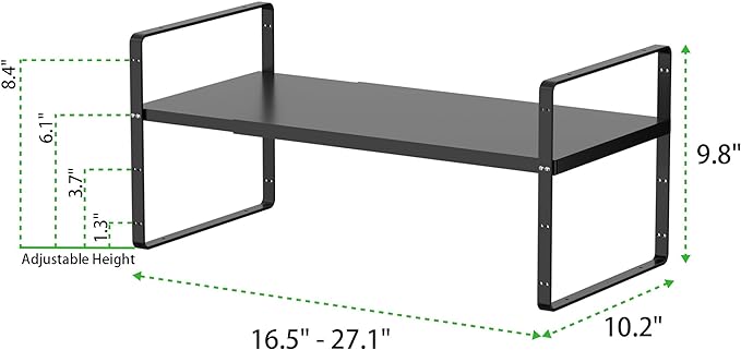 Expandable Cabinet Storage Shelf Stackable Organizer Rack for Kitchen Bathroom Pantry Spice Cupboard Countertop Home Office Desk Heavy Duty Nonslip Black Large 2 Pack