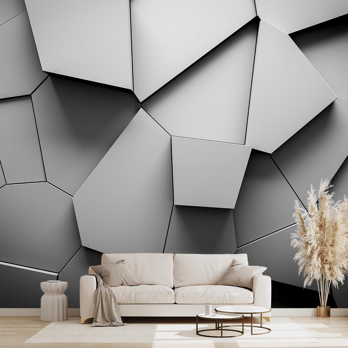 Grey Geometry wallpeper Living Room Bedroom Office Wall Mural - 91"x65"（Not Peel and Stick）