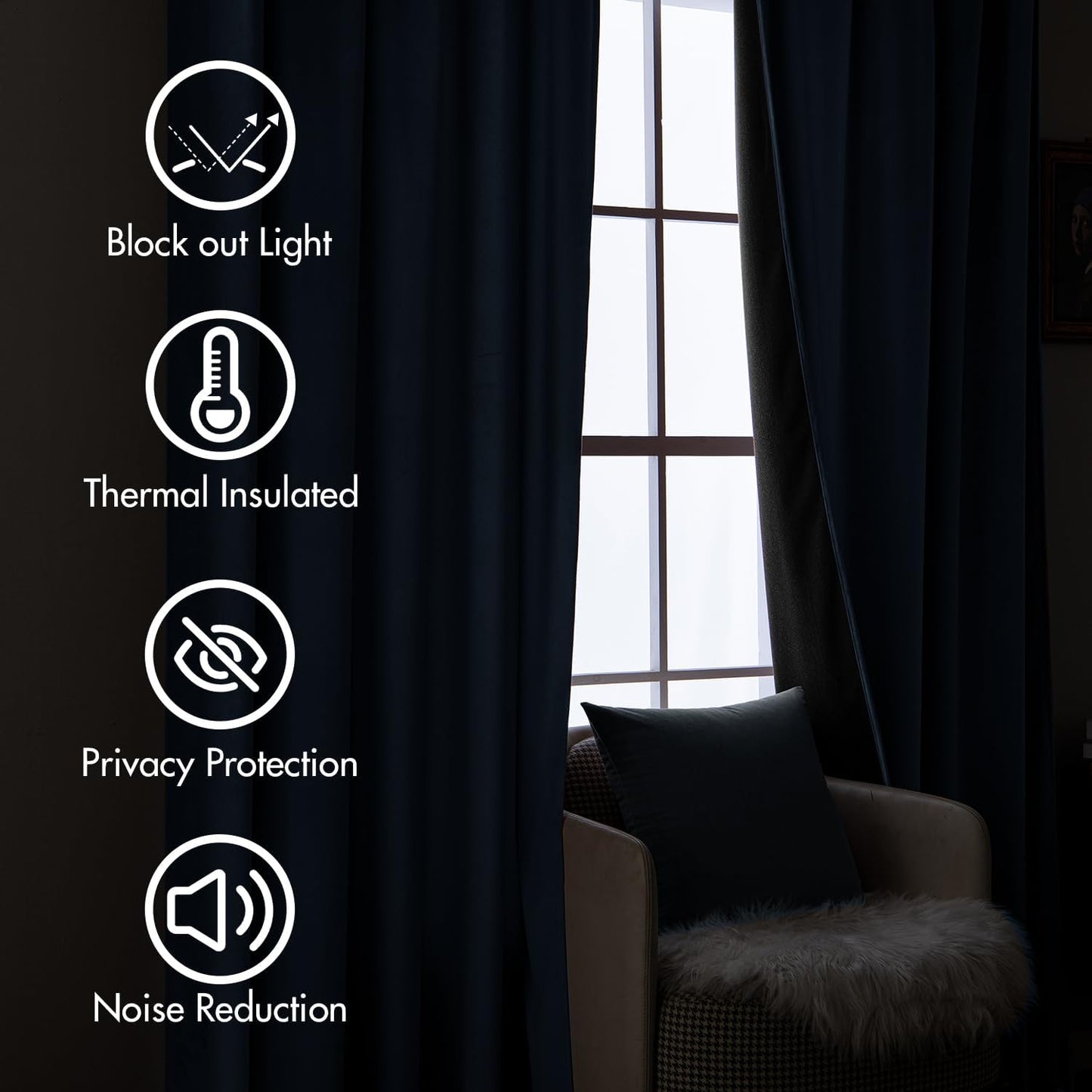 MIULEE Navy Blue Velvet Curtains 108 inches Long 2 Panels - Luxury Pinch Pleated Room Darkening Window Drapes for Bedroom Living Room Thermal Insulated Super Soft Blackout, Back Tab Rod Pocket