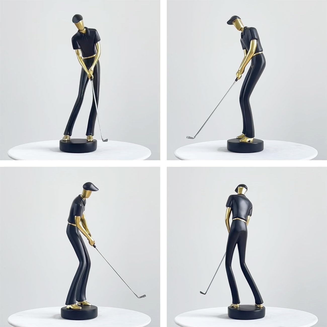 HAUCOZE Golf Figurine Statue Golfer Decoration Arts Home Decor Sculpture Polyresin Black 9.6 inch