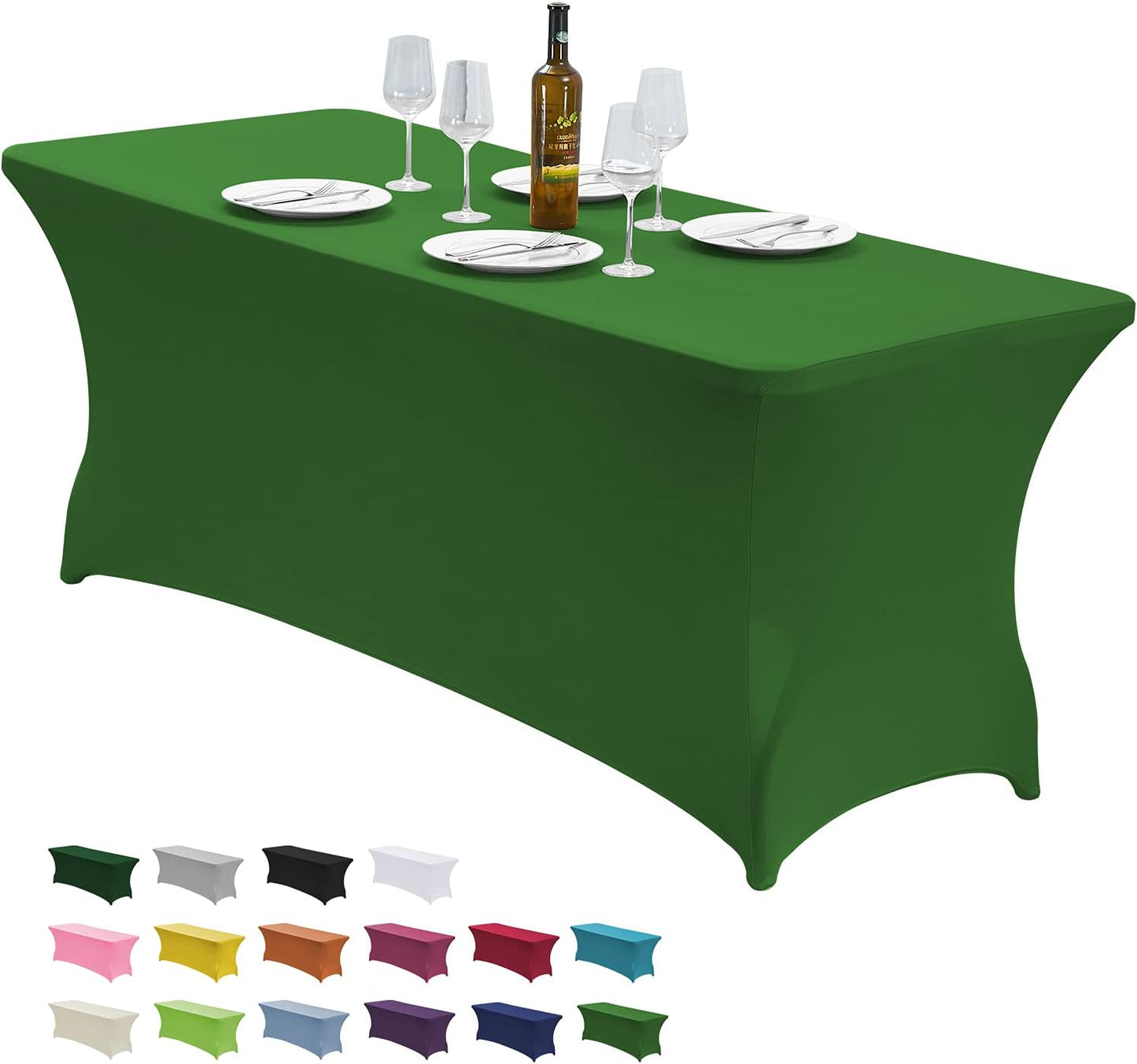 CWK 6FT Waterproof Stretch Spandex Table Cover for Rectangular Tables - Elastic Fitted Tablecloth for Folding Tables,Wrinkle Resistant Table Cloth for Parties, Weddings, Banquets & Events(Grass Green)