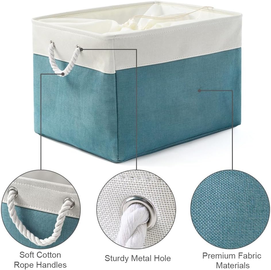 TheWarmHome Storage Bin for Shelves - Extra Jumbo 3 Pack 20.5L×15.7W×13.8H Storage Basket for Organizing, Fabrin Storage cubes with Drawstring Cover for Living Room Bedroom Decor Closet（White & Green