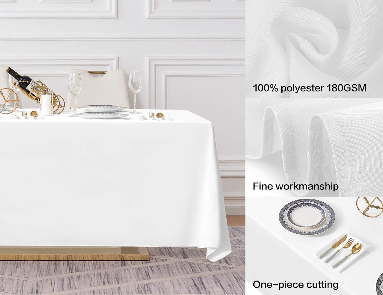 Surmente White Rectangle Tablecloth 90 x 132-inch Rectangular Polyester Table Cloth for Weddings, Banquets, or Restaurants