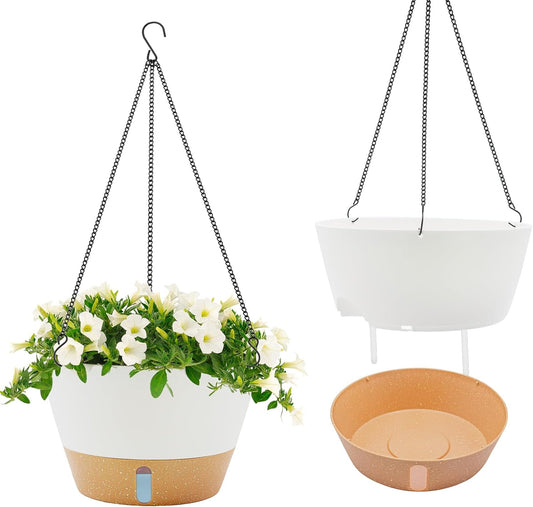 ZMTECH 12 Inch Hanging Planters for Outdoor, 2 Pack Self Watering Pots for Indoor Plants, Large Hanging Baskets for Plants Outdoor with Visual Reservoir and Drainage Hole(White)