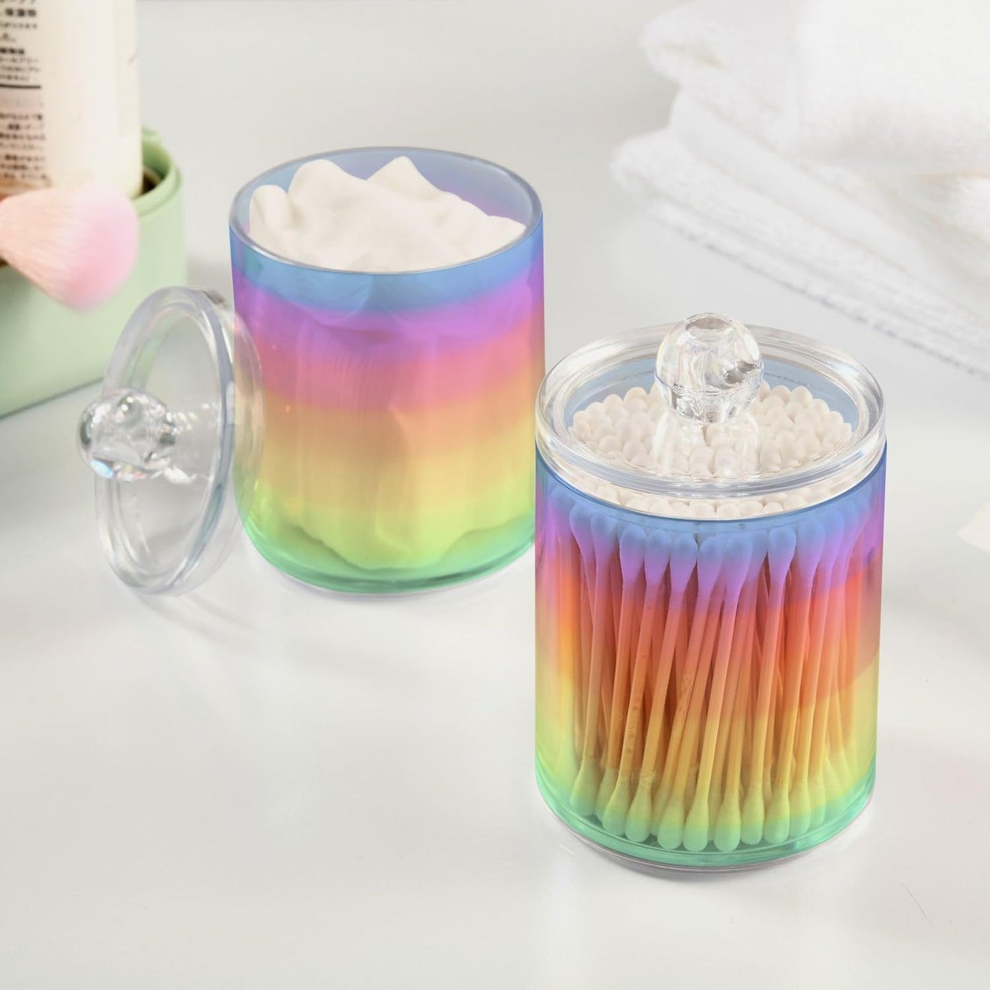 Rainbow Pastel 2PC Airtight Transparent Plastic Storage Jar Food Storage Container Plastic for Food Herbs Tea etc with Storage Lid easy to use and clean With lid Easy To Use